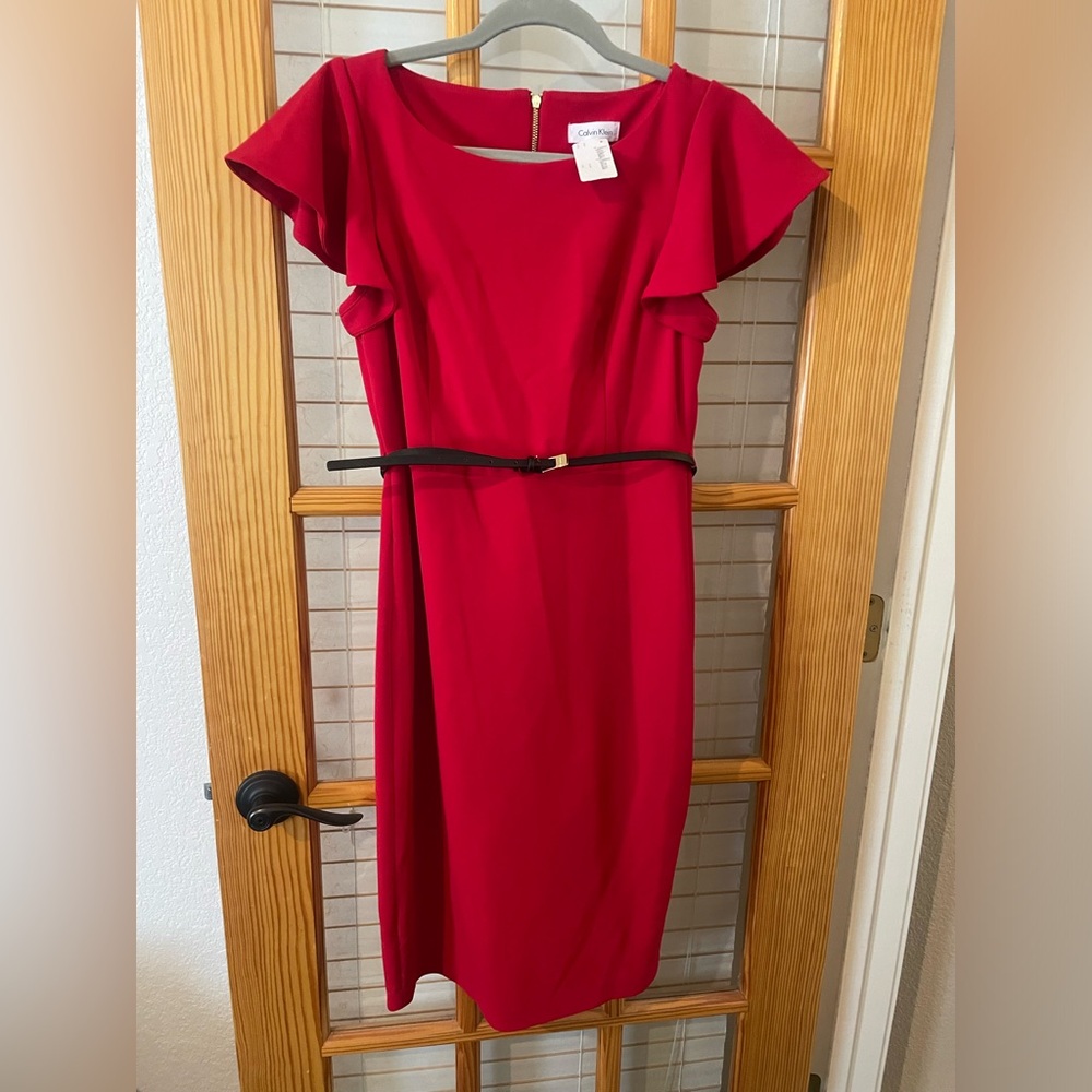 Calvin Klein elegent Red Dress with Belt